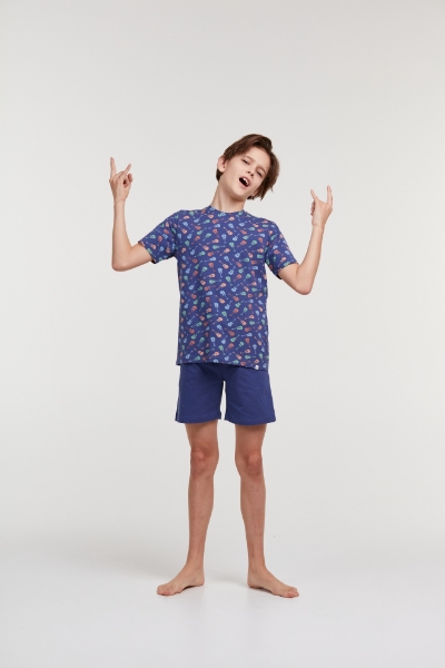 Resim 2-8 Yaş Erkek Çocuk Pijama-Qrs - 968-Enstrüman Baskılı Mavi