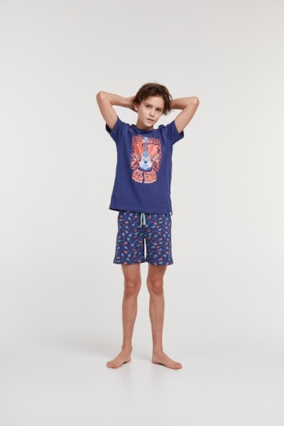 Resim 10-16 Yaş Erkek Çocuk Pijama-Qrs - 896-Gine Domuzu Temalı Kobalt Mavi