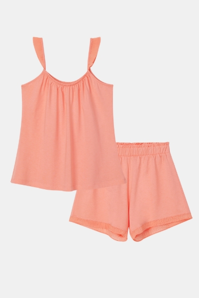 Resim Kare Yaka Şortlu Pijama Takımı-Xpb - 542-Çöl Çiçeği Pembesi